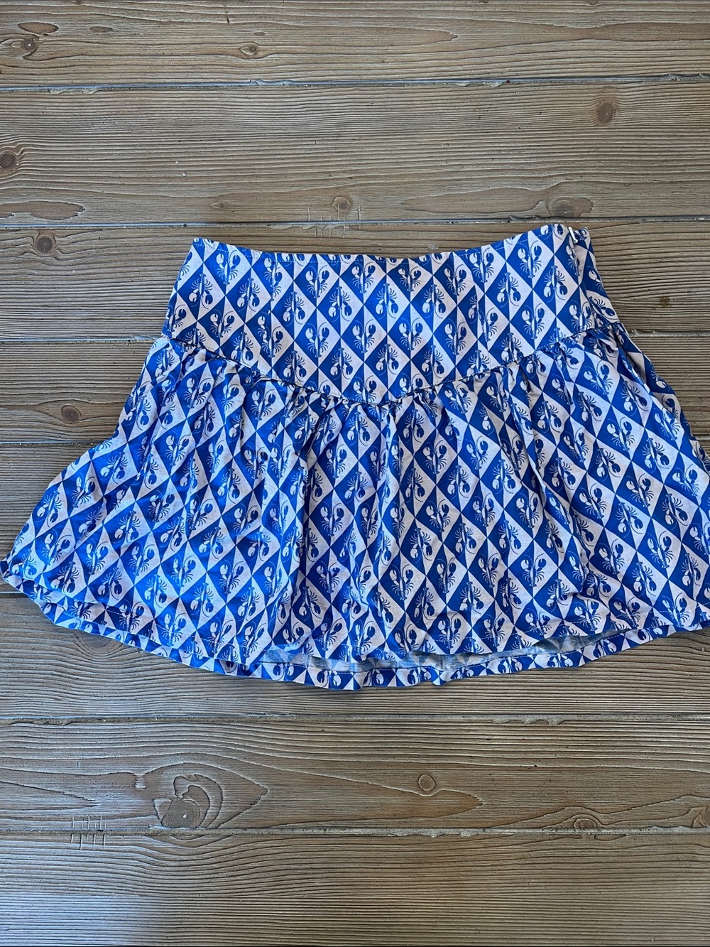 Corey Lynn Calter Blue and White Diamond-Print Skater Skirt